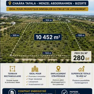 Large 10452 m² plot for developers in Menzel Abderrahmen