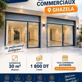 Deux locaux commerciaux nus de 30 m² sur artère principale