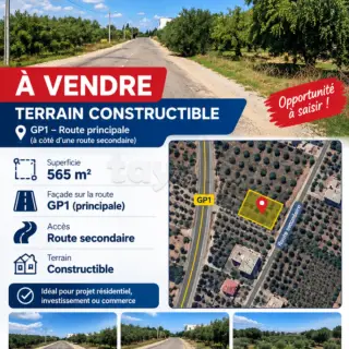 Terrain constructible de 565 m² à 900 m de la mer à Chatt Meriem